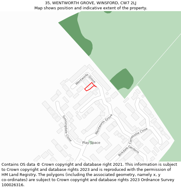 35, WENTWORTH GROVE, WINSFORD, CW7 2LJ: Location map and indicative extent of plot