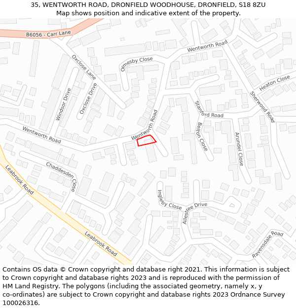 35, WENTWORTH ROAD, DRONFIELD WOODHOUSE, DRONFIELD, S18 8ZU: Location map and indicative extent of plot