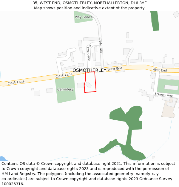 35, WEST END, OSMOTHERLEY, NORTHALLERTON, DL6 3AE: Location map and indicative extent of plot