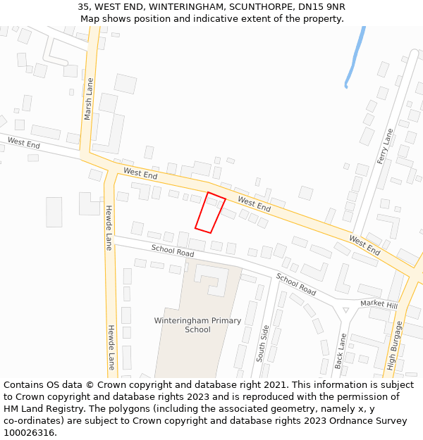 35, WEST END, WINTERINGHAM, SCUNTHORPE, DN15 9NR: Location map and indicative extent of plot