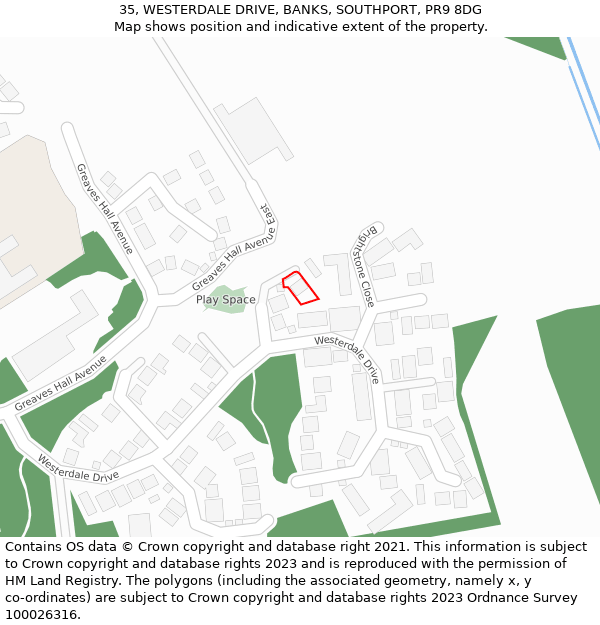 35, WESTERDALE DRIVE, BANKS, SOUTHPORT, PR9 8DG: Location map and indicative extent of plot