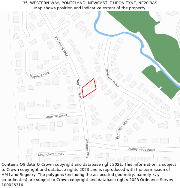 35, WESTERN WAY, PONTELAND, NEWCASTLE UPON TYNE, NE20 9AS: Location map and indicative extent of plot