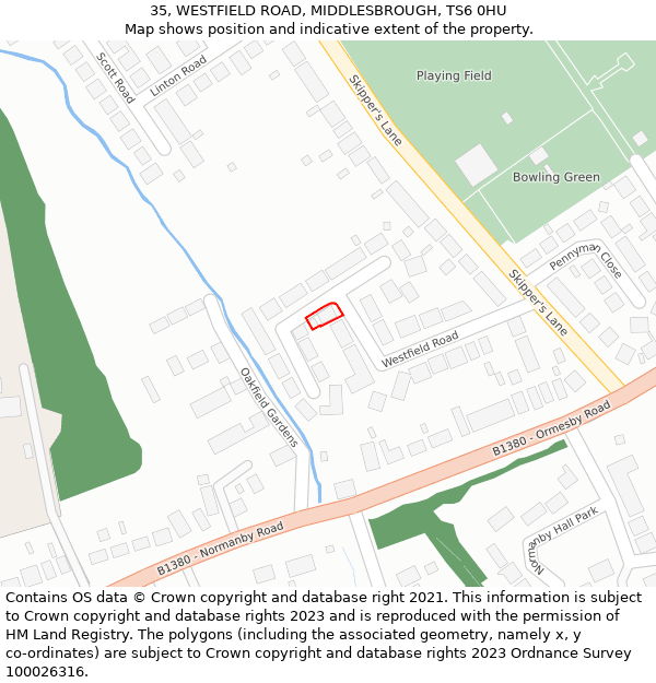 35, WESTFIELD ROAD, MIDDLESBROUGH, TS6 0HU: Location map and indicative extent of plot