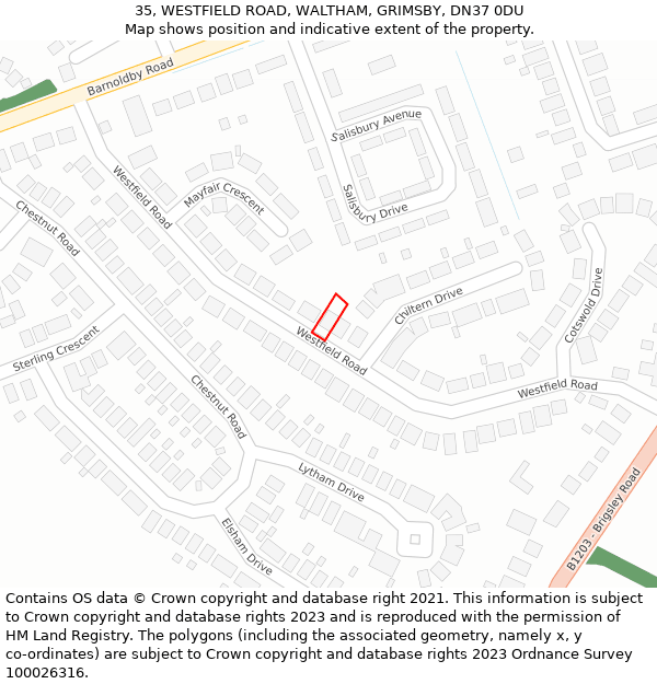35, WESTFIELD ROAD, WALTHAM, GRIMSBY, DN37 0DU: Location map and indicative extent of plot