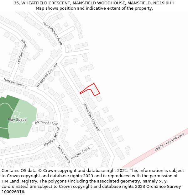 35, WHEATFIELD CRESCENT, MANSFIELD WOODHOUSE, MANSFIELD, NG19 9HH: Location map and indicative extent of plot