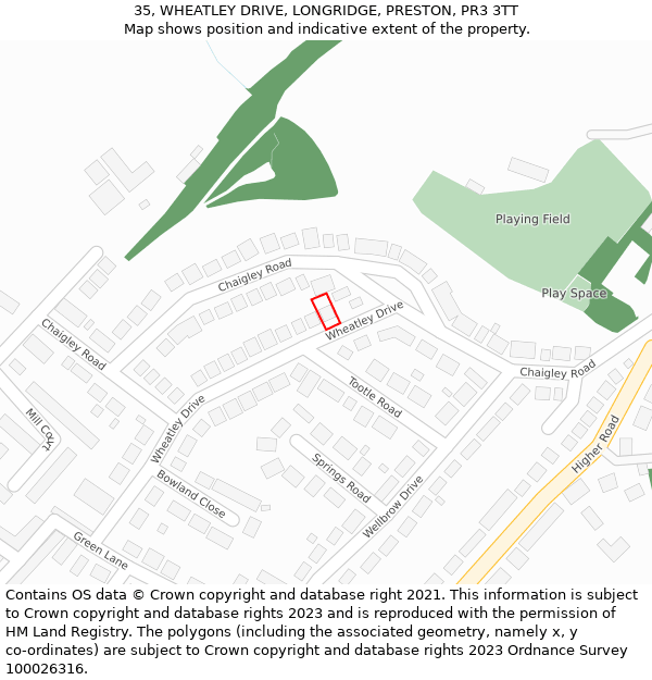 35, WHEATLEY DRIVE, LONGRIDGE, PRESTON, PR3 3TT: Location map and indicative extent of plot