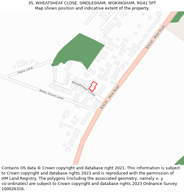 35, WHEATSHEAF CLOSE, SINDLESHAM, WOKINGHAM, RG41 5PT: Location map and indicative extent of plot