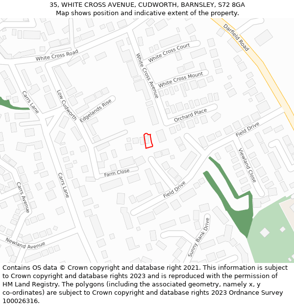 35, WHITE CROSS AVENUE, CUDWORTH, BARNSLEY, S72 8GA: Location map and indicative extent of plot