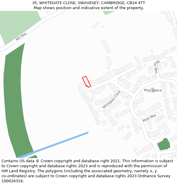 35, WHITEGATE CLOSE, SWAVESEY, CAMBRIDGE, CB24 4TT: Location map and indicative extent of plot