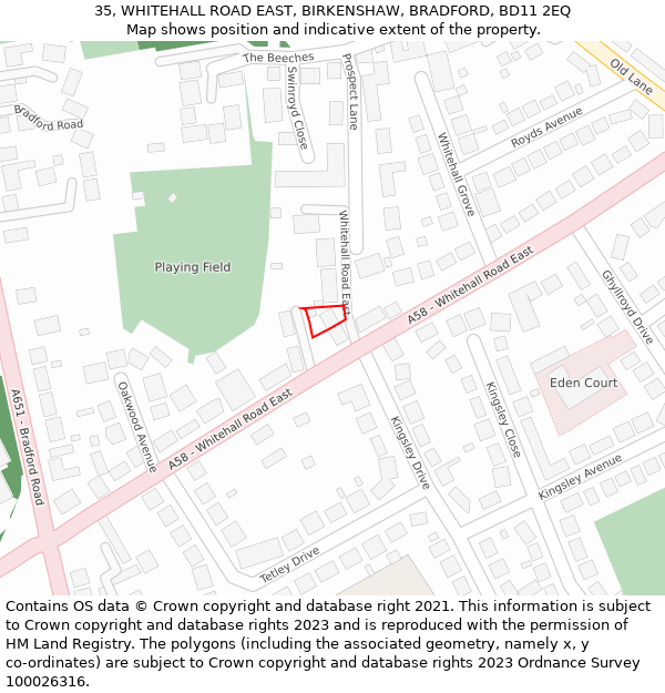 35, WHITEHALL ROAD EAST, BIRKENSHAW, BRADFORD, BD11 2EQ: Location map and indicative extent of plot