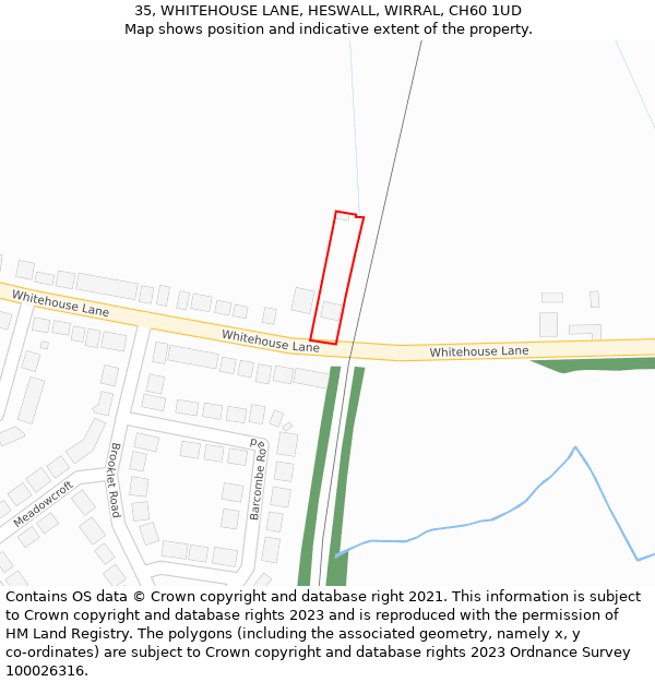 35, WHITEHOUSE LANE, HESWALL, WIRRAL, CH60 1UD: Location map and indicative extent of plot