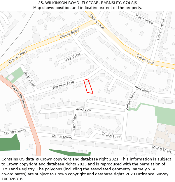 35, WILKINSON ROAD, ELSECAR, BARNSLEY, S74 8JS: Location map and indicative extent of plot