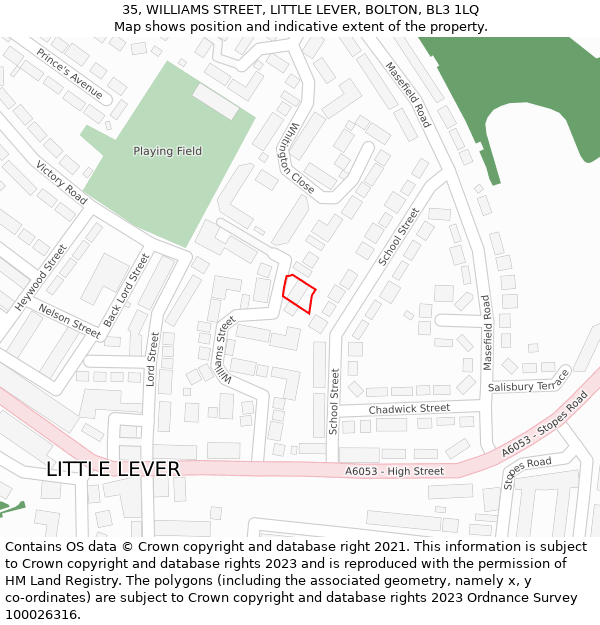 35, WILLIAMS STREET, LITTLE LEVER, BOLTON, BL3 1LQ: Location map and indicative extent of plot