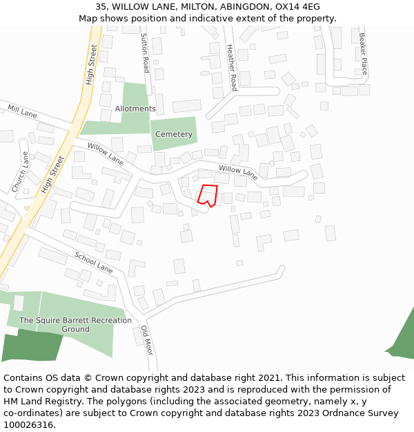 35, WILLOW LANE, MILTON, ABINGDON, OX14 4EG: Location map and indicative extent of plot