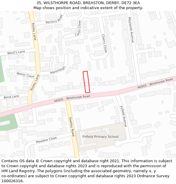 35, WILSTHORPE ROAD, BREASTON, DERBY, DE72 3EA: Location map and indicative extent of plot