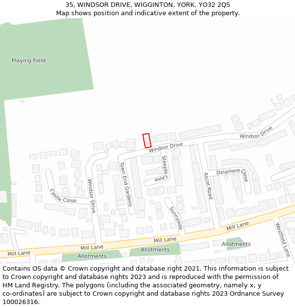 35, WINDSOR DRIVE, WIGGINTON, YORK, YO32 2QS: Location map and indicative extent of plot