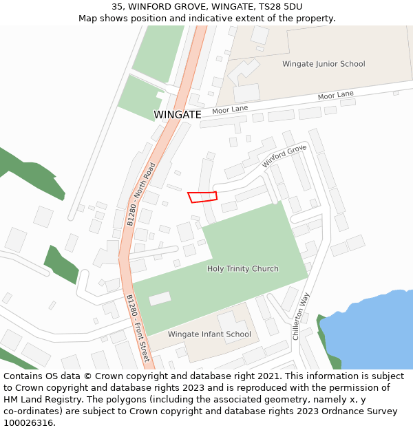 35, WINFORD GROVE, WINGATE, TS28 5DU: Location map and indicative extent of plot