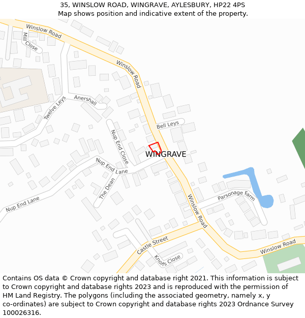 35, WINSLOW ROAD, WINGRAVE, AYLESBURY, HP22 4PS: Location map and indicative extent of plot