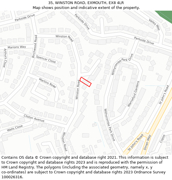 35, WINSTON ROAD, EXMOUTH, EX8 4LR: Location map and indicative extent of plot