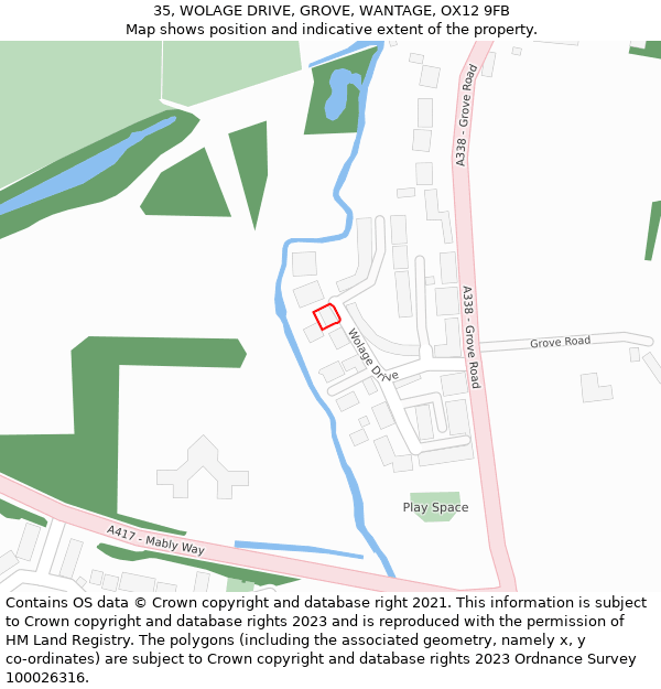 35, WOLAGE DRIVE, GROVE, WANTAGE, OX12 9FB: Location map and indicative extent of plot