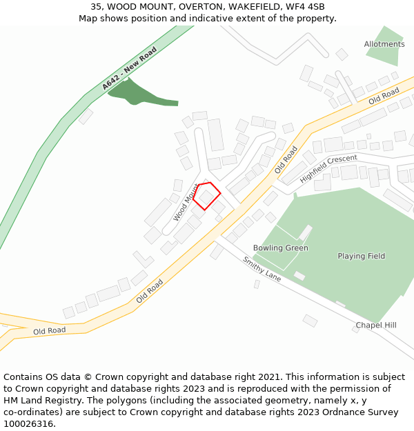 35, WOOD MOUNT, OVERTON, WAKEFIELD, WF4 4SB: Location map and indicative extent of plot