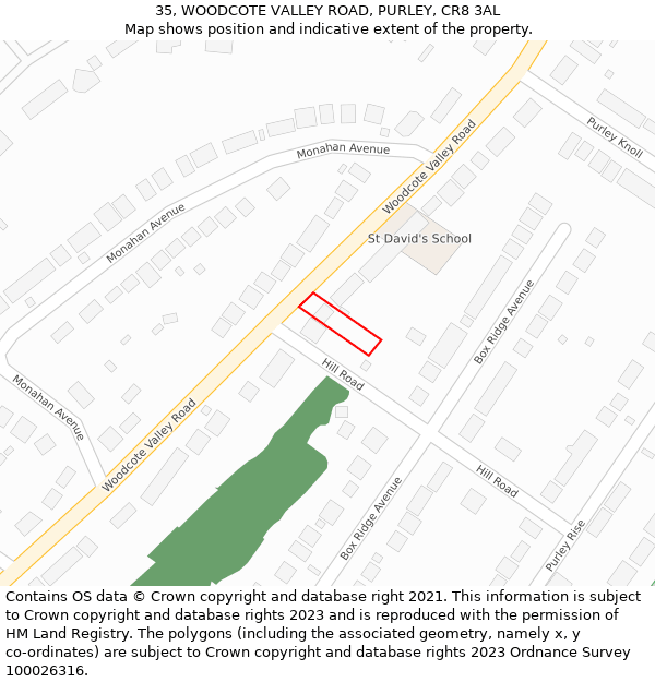 35, WOODCOTE VALLEY ROAD, PURLEY, CR8 3AL: Location map and indicative extent of plot