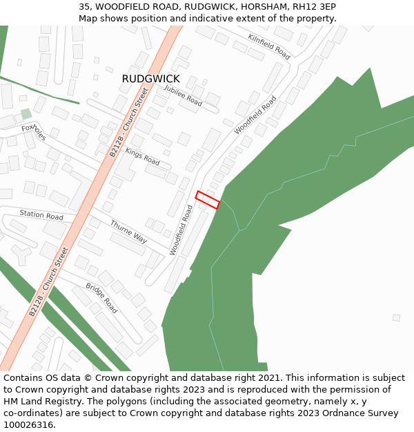 35, WOODFIELD ROAD, RUDGWICK, HORSHAM, RH12 3EP: Location map and indicative extent of plot