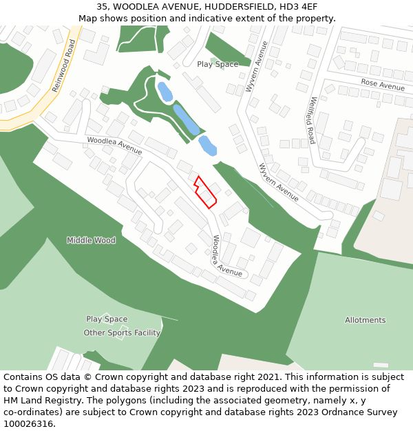 35, WOODLEA AVENUE, HUDDERSFIELD, HD3 4EF: Location map and indicative extent of plot