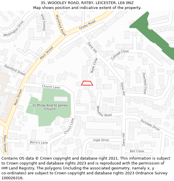 35, WOODLEY ROAD, RATBY, LEICESTER, LE6 0NZ: Location map and indicative extent of plot