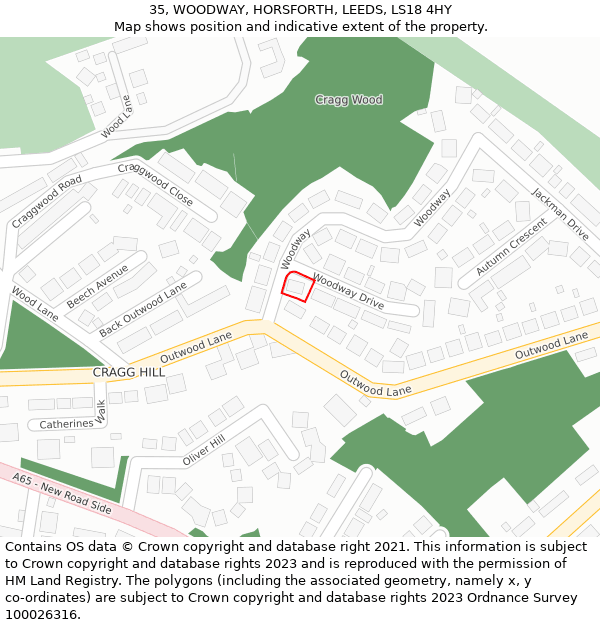 35, WOODWAY, HORSFORTH, LEEDS, LS18 4HY: Location map and indicative extent of plot
