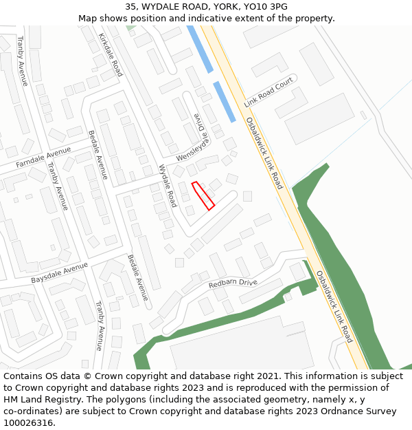 35, WYDALE ROAD, YORK, YO10 3PG: Location map and indicative extent of plot