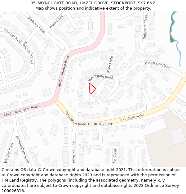 35, WYNCHGATE ROAD, HAZEL GROVE, STOCKPORT, SK7 6NZ: Location map and indicative extent of plot