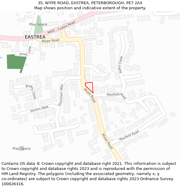 35, WYPE ROAD, EASTREA, PETERBOROUGH, PE7 2AX: Location map and indicative extent of plot