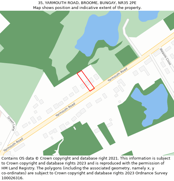 35, YARMOUTH ROAD, BROOME, BUNGAY, NR35 2PE: Location map and indicative extent of plot