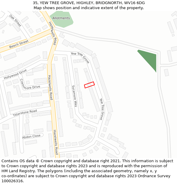 35, YEW TREE GROVE, HIGHLEY, BRIDGNORTH, WV16 6DG: Location map and indicative extent of plot