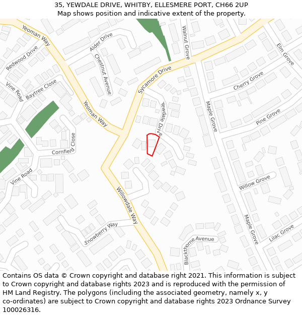 35, YEWDALE DRIVE, WHITBY, ELLESMERE PORT, CH66 2UP: Location map and indicative extent of plot