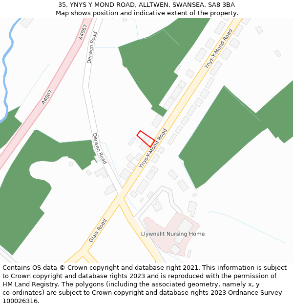 35, YNYS Y MOND ROAD, ALLTWEN, SWANSEA, SA8 3BA: Location map and indicative extent of plot