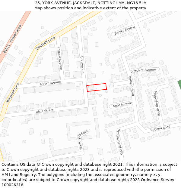 35, YORK AVENUE, JACKSDALE, NOTTINGHAM, NG16 5LA: Location map and indicative extent of plot