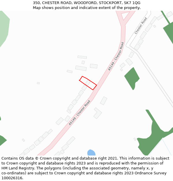 350, CHESTER ROAD, WOODFORD, STOCKPORT, SK7 1QG: Location map and indicative extent of plot