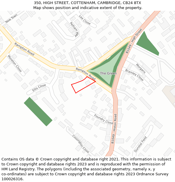 350, HIGH STREET, COTTENHAM, CAMBRIDGE, CB24 8TX: Location map and indicative extent of plot