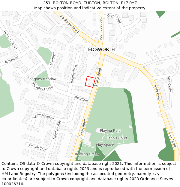 351, BOLTON ROAD, TURTON, BOLTON, BL7 0AZ: Location map and indicative extent of plot