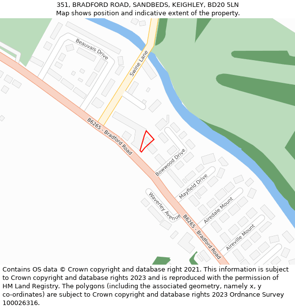 351, BRADFORD ROAD, SANDBEDS, KEIGHLEY, BD20 5LN: Location map and indicative extent of plot