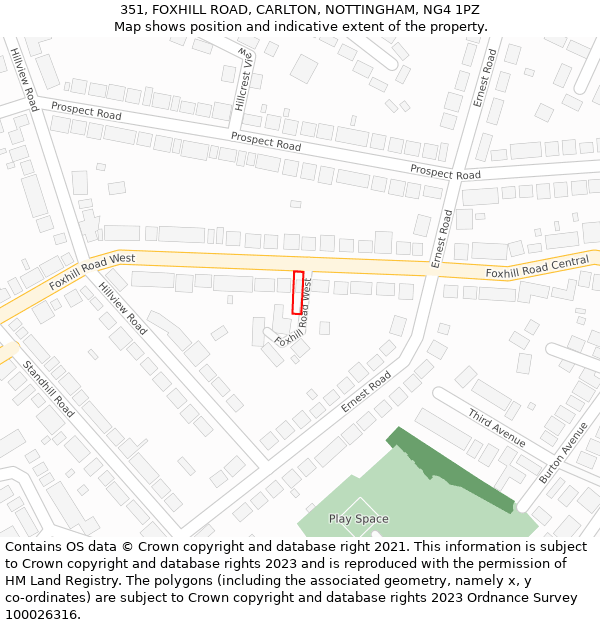 351, FOXHILL ROAD, CARLTON, NOTTINGHAM, NG4 1PZ: Location map and indicative extent of plot