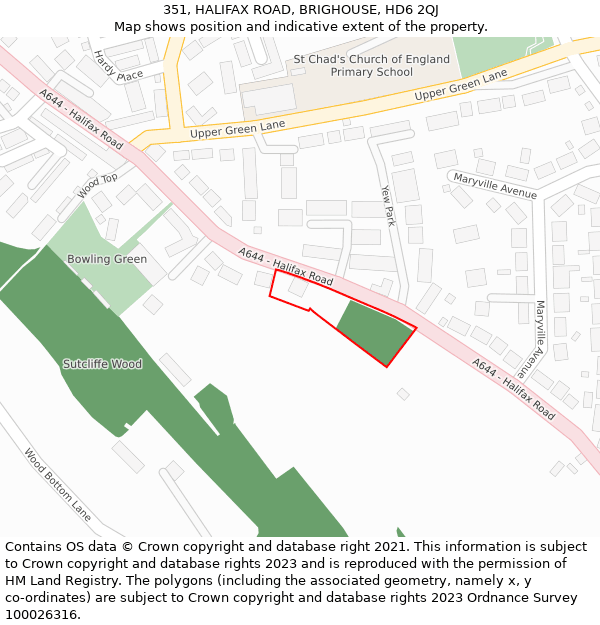 351, HALIFAX ROAD, BRIGHOUSE, HD6 2QJ: Location map and indicative extent of plot