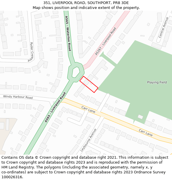 351, LIVERPOOL ROAD, SOUTHPORT, PR8 3DE: Location map and indicative extent of plot