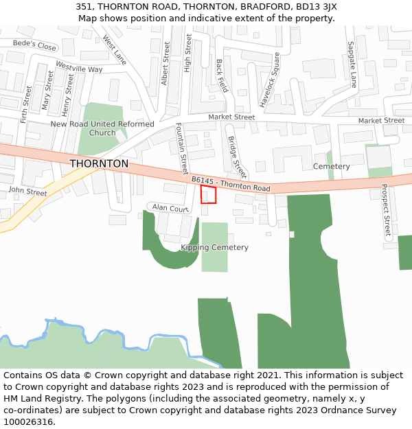 351, THORNTON ROAD, THORNTON, BRADFORD, BD13 3JX: Location map and indicative extent of plot