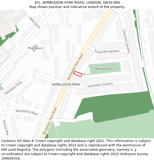351, WIMBLEDON PARK ROAD, LONDON, SW19 6NS: Location map and indicative extent of plot
