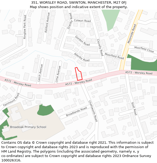 351, WORSLEY ROAD, SWINTON, MANCHESTER, M27 0FJ: Location map and indicative extent of plot