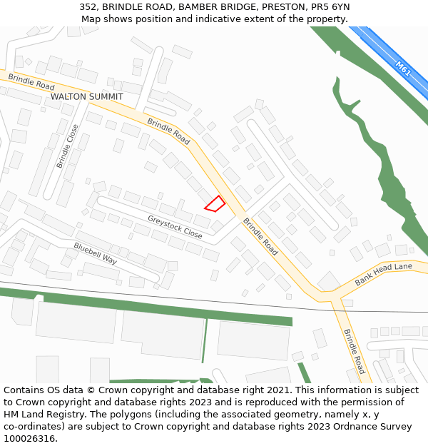 352, BRINDLE ROAD, BAMBER BRIDGE, PRESTON, PR5 6YN: Location map and indicative extent of plot