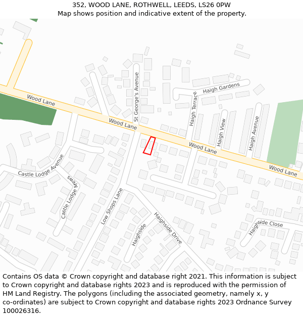 352, WOOD LANE, ROTHWELL, LEEDS, LS26 0PW: Location map and indicative extent of plot